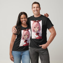 Camiseta Ilustración de chica anime linda con cabello rosa