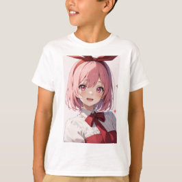 Camiseta Ilustración de chica anime linda con cabello rosa