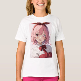 Camiseta Ilustración de chica anime linda con cabello rosa