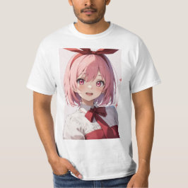 Camiseta Ilustración de chica anime linda con cabello rosa