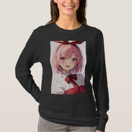 Camiseta Ilustración de chica anime linda con cabello rosa