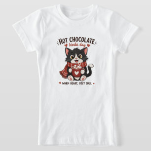 Camiseta Ilustración de Chocolate Caliente Gato Acogedor