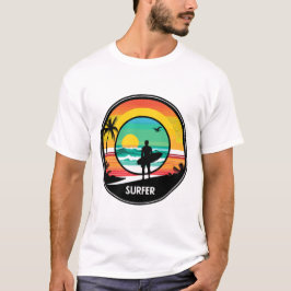 Camiseta Ilustración de círculo retro de playa al atardecer