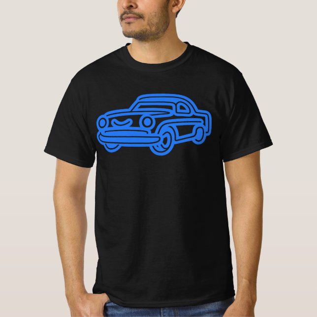 Camiseta Ilustración de Coche Antiguo Azul (Anverso)