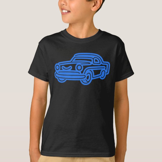 Camiseta Ilustración de Coche Antiguo Azul (Anverso)