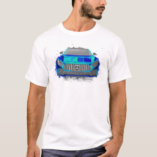 Camiseta Ilustración de coche deportivo azul en estilo acua