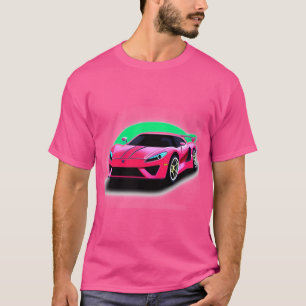Camiseta Ilustración de coche deportivo rosa con diseño mod