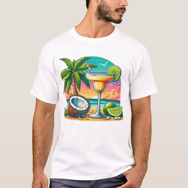 Camiseta ilustracion de cócteles margarita en verano (Anverso)