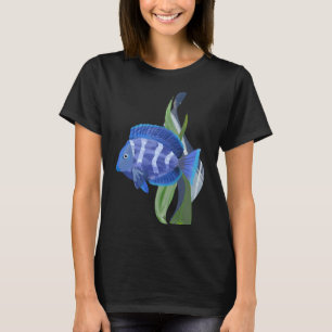 Camiseta Ilustracion de color azul de pescado tropical Caro