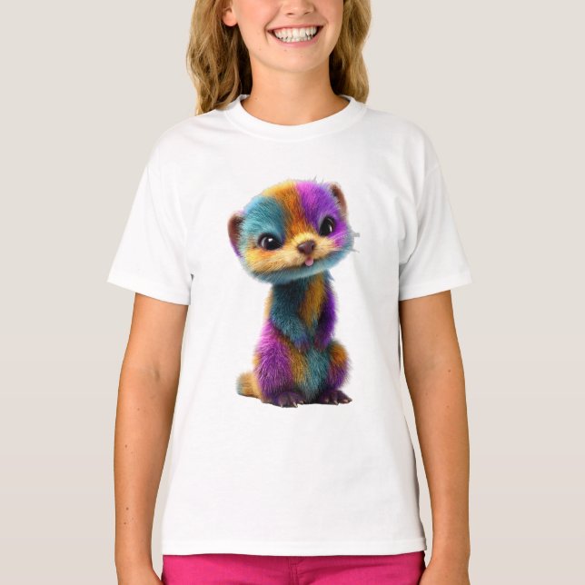 Camiseta Ilustración de comadreja con pelaje de arcoíris co (Anverso)