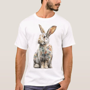 Camiseta Ilustración de conejo en prado floral para hombres