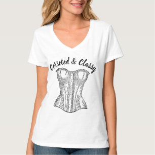 Camiseta Ilustración de corsé estilo vintage en negro y bla