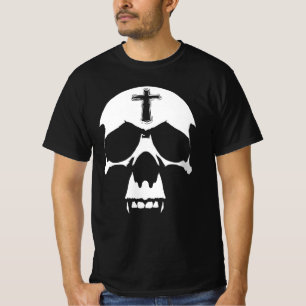 Camiseta Ilustracion de cráneo gótico negro y blanco demoni