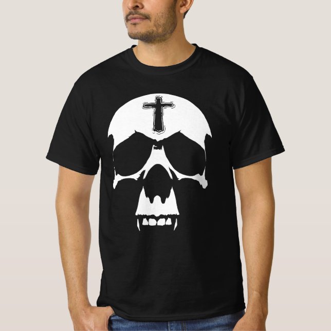 Camiseta Ilustracion de cráneo gótico negro y blanco demoni (Anverso)