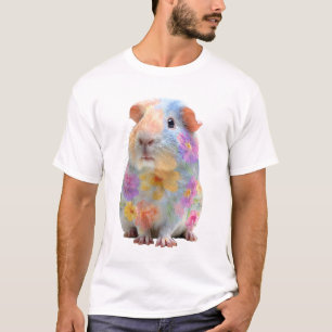 Camiseta Ilustración de Cuy Pastel Floral para Hombres