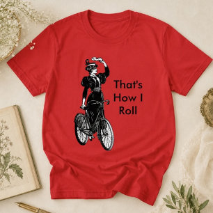 Camiseta Ilustración de dama victoriana vintage en biciclet