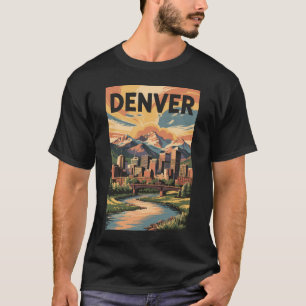 Camiseta Ilustración de Denver Colorado Atardecer Arte de V