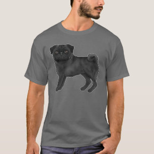 Camiseta Ilustración de dibujo animado de perro pug negro a