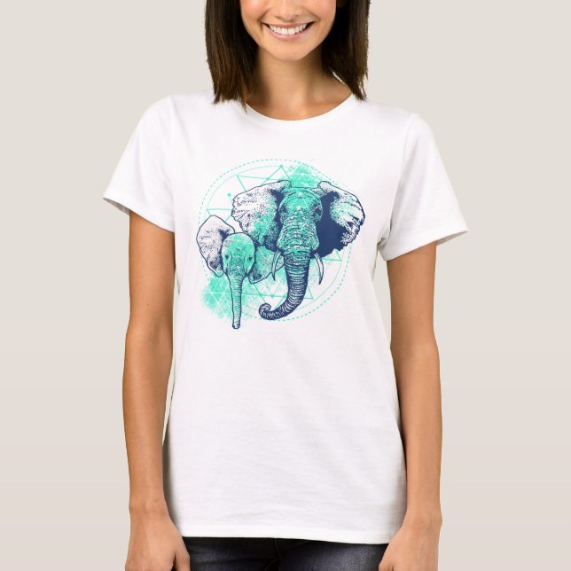 Camiseta Ilustracion de dibujo de líneas de elefantes (Anverso)