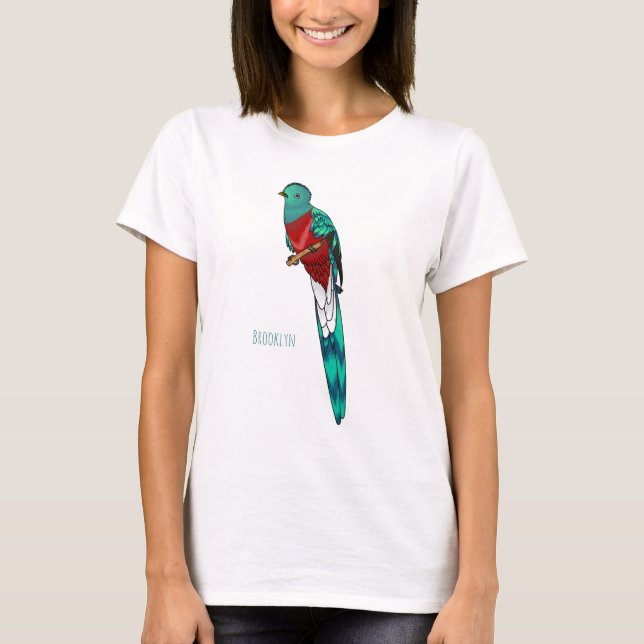 Camiseta Ilustración de dibujos animados de ave quetzal res (Anverso)