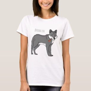 Camiseta Ilustración de dibujos animados de lobo gris con p