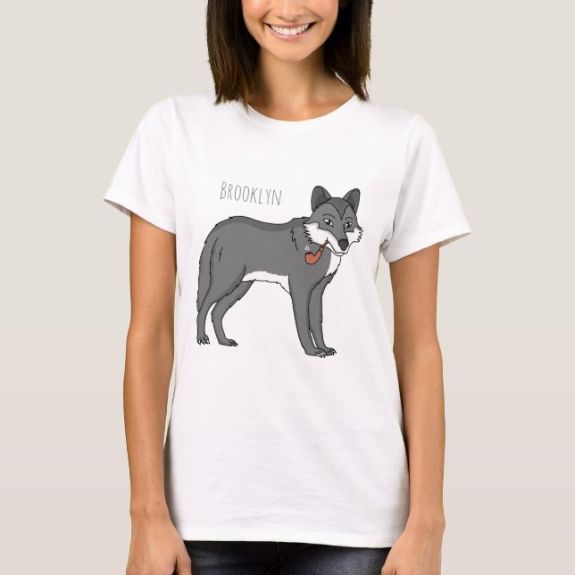 Camiseta Ilustración de dibujos animados de lobo gris con p (Anverso)