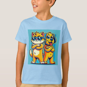 Camiseta Ilustración de dibujos animados de un gato y un pe