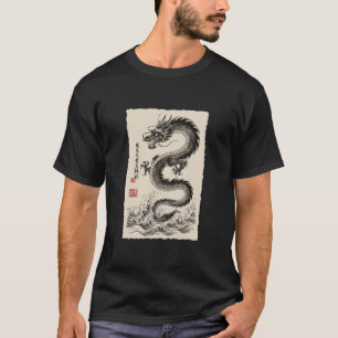 Camiseta Ilustración de Dragón Chino Tinta Tradicional Fant