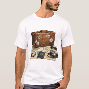 Camiseta Ilustración de elementos esenciales de viaje vinta