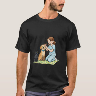 Camiseta Ilustración de enfermera veterinaria linda con per