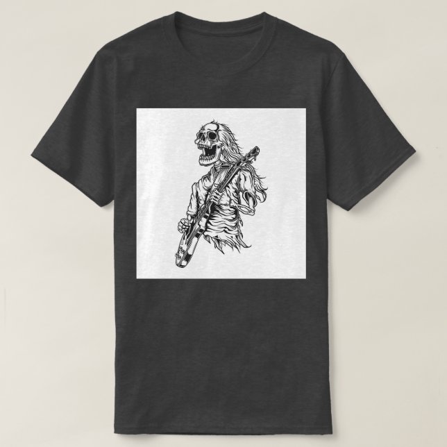 Camiseta Ilustracion de esqueleto tocando guitarra (Diseño del anverso)