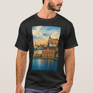 Camiseta Ilustración de Estocolmo Suecia Arte de Viaje Vint