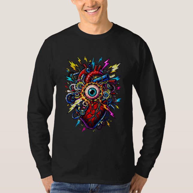 Camiseta Ilustración de explosión de corazón cibernético –  (Anverso)