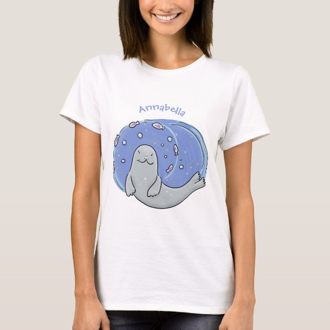 Camiseta Ilustracion de foca feliz y personalizado azul de  (Anverso)