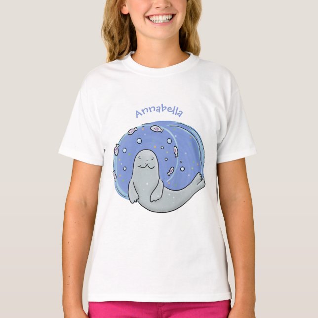 Camiseta Ilustracion de foca feliz y personalizado azul de  (Anverso)
