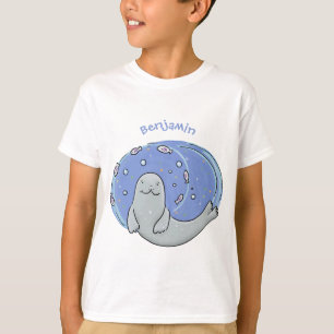 Camiseta Ilustracion de foca feliz y personalizado azul de 