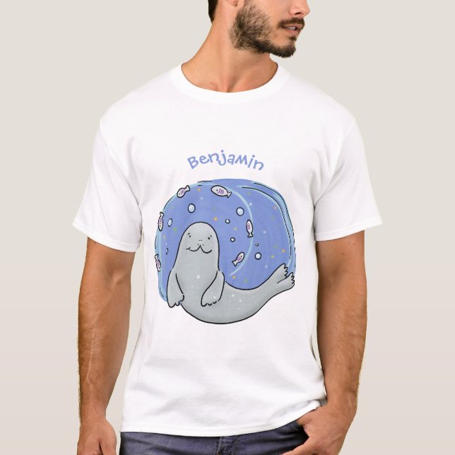 Camiseta Ilustracion de foca feliz y personalizado azul de  (Anverso)