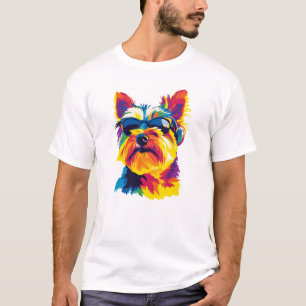 Camiseta Ilustración de gafas de Yorkshire Terrier en acuar