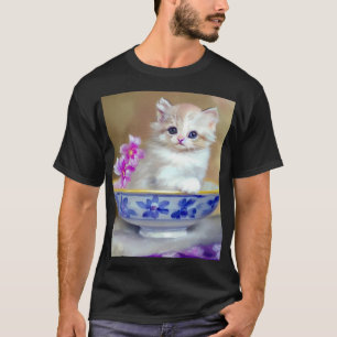 Camiseta Ilustracion de gatito blanco vintage