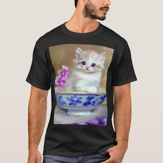 Camiseta Ilustracion de gatito blanco vintage (Anverso)