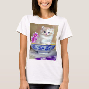 Camiseta Ilustracion de gatito blanco vintage