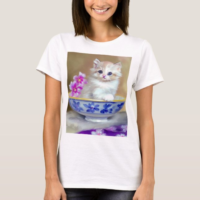 Camiseta Ilustracion de gatito blanco vintage (Anverso)
