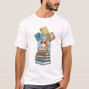Camiseta Ilustración de gatito curioso ratón de biblioteca