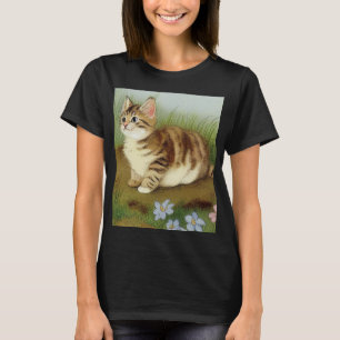 Camiseta Ilustracion de gatito vintage con flores