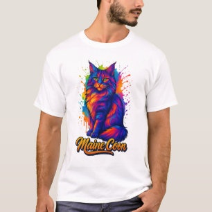 Camiseta Ilustracion de gato colorido de arte pop de Maine 
