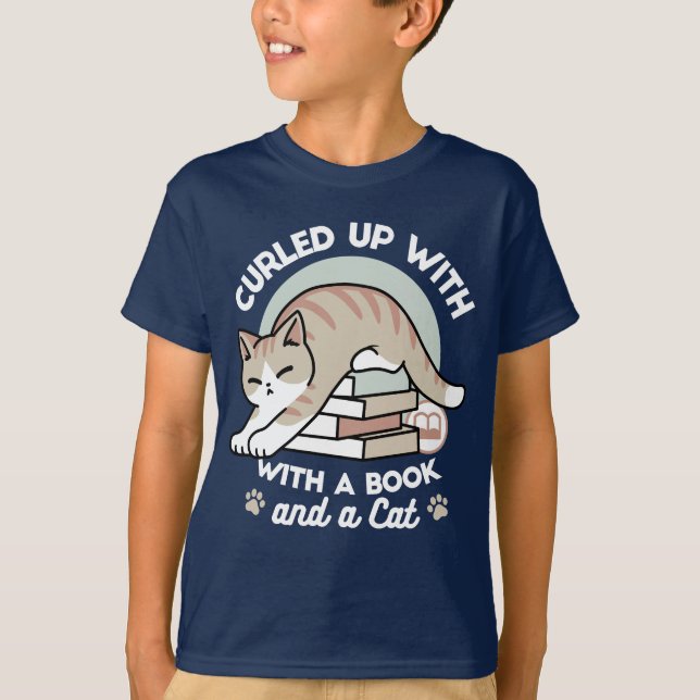 Camiseta Ilustracion de Gato de Amante de Libros - Curva y  (Anverso)