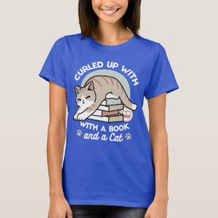 Camiseta Ilustracion de Gato de Amante de Libros - Curva y 