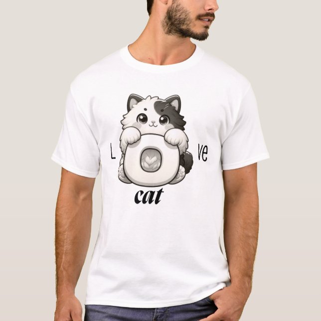 Camiseta Ilustración de gato de amor Kawaii con abrazo sobr (Anverso)