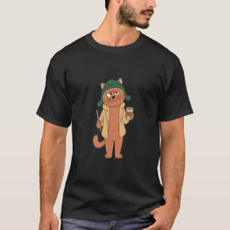 Camiseta Ilustración de gato de café gruñón, estado de ánim