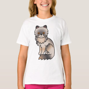 Camiseta Ilustración de gato de dibujos animados azul crema
